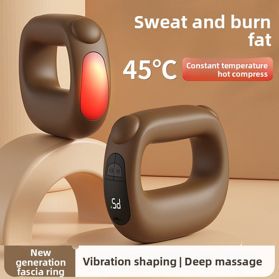 Black Portable Fascia Massage Ring Vibration Massager with Heat and LED Display for Muscle Relaxation and Body Shaping