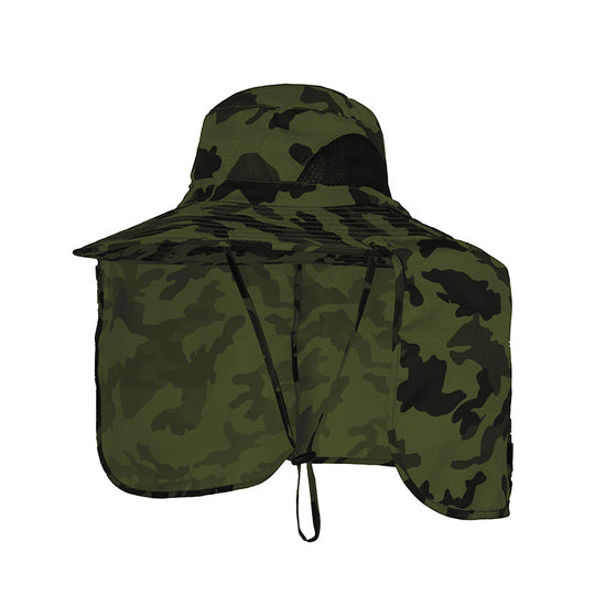 Camouflage army green UPF 50+ Sun Protection Fishing Hat Wide Brim Neck Flap Quick Dry Bucket Hat for Outdoor Hiking and Gardening