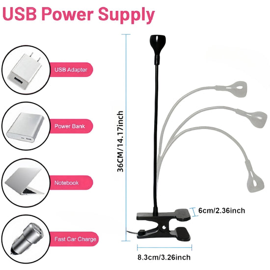 Silver 3W UV LED Gel Nail Curing Lamp Clip On Flexible Gooseneck Light 4 Brightness Levels for Gel Polish and Resin Curing