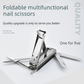 2-PCS Black 5-in-1 Foldable Stainless Steel Nail Clipper Multitool Keychain with Knife Scissors and File Portable Pocket Manicure Set