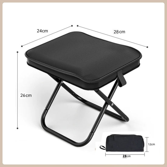 Black Ultra-Compact Portable Folding Stool 120kg Capacity Lightweight Camping Chair for Fishing Hiking and Australian Outdoor Events