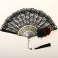 2 Pack Double Rose Obscur Vintage Lace Folding Fans Gothic Palace Style with Rose Cross Tassels for Tea Party Cosplay and Photo Props