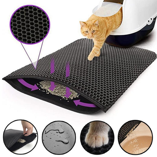 2-PCS Green Double Layer Cat Litter Mat Honeycomb Design Waterproof EVA Trapping Mat for Litter Box Tracking Control 40x50cm Easy Clean Australian Pet Supplies