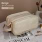 Luxury Cream Beige Large Capacity Makeup Bag – 3-Layer Double Zipper Travel Toiletry Organizer with Waterproof TPU Brush Holders