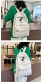 Daisy Embroidered Waterproof Backpack School Bag White Nylon Laptop Daypack for High School Uni and Travel