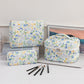 3SET Quilted Floral Makeup Bag Collection Cute Rabbit Pattern Cosmetic Pouch &Travel Toiletry Organizer & Pencil Case for School and Home