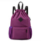 Large Drawstring Backpack Waterproof Gym Bag Lightweight Sports Sackpack with Zipper Pockets for Travel and Swimming Purple