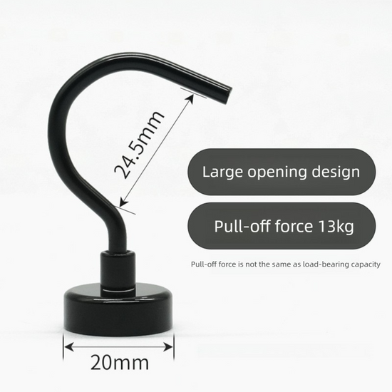 Neodymium Magnetic Hooks 20mm Base Large Open Mouth Hanger Heavy Duty Magnet for Fridge Kitchen BBQ Grill Utensils and Keys Black