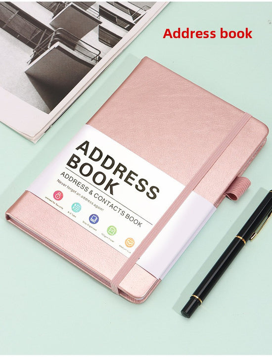 Rose Gold Address Book with Alphabetical Tabs B6 Hardcover Telephone & Contact Organizer with Pen Holder & Elastic Band for Home Office