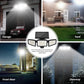 Solar Outdoor Security Lights Motion Sensor 210 LED - 3 Adjustable Heads Flood Light with Remote Control IP65 Waterproof for Garden Garage & Yard