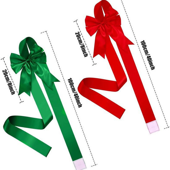 Red Satin Cabinet Door Bows 5 Pack - Large Pre-made Ribbon with Velcro Attachment for Kitchen Cupboards, Weddings, Gift Wrapping & Party Decor - Adjustable Fit