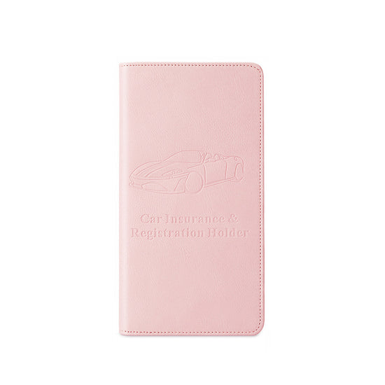 Car Registration and Insurance Holder - Premium PU Leather Vehicle Document Wallet - Slim Glove Box Organiser for Rego Papers, Logbook & ID Cards - Pink