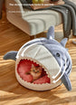 Novelty Shark Pet Cave Bed Enclosed Cozy Sleeping Nest for Cats and Small Dogs Soft Flannel Year Round Comfort Light Blue S Size
