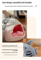 Novelty Shark Pet Cave Bed Enclosed Cozy Sleeping Nest for Cats and Small Dogs Soft Flannel Year Round Comfort Light Blue L Size