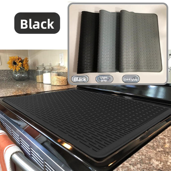 Silicone Stove Top Cover 76x53x0.25cm Heat Resistant Electric Cooktop Protector Mat for Kitchen Benchtop and Laundry Black
