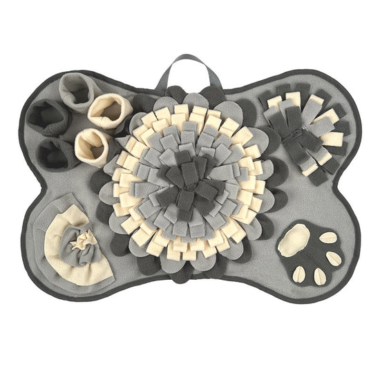 Interactive Dog Snuffle Mat Bone Shape Grey 64x43cm - Slow Feeder & Foraging Puzzle Toy - Washable Fleece Nosework Pad for Anxiety Relief & Mental Stimulation
