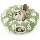 2-in-1 Cat Tunnel Bed Blue Daisy 80cm - Plush Donut Pet Cave & Play Tube - Detachable Washable Cushion & Interactive Hanging Toy for Indoor Cats