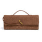 Retro Woven Baguette Handbag for Women Suede Texture PU Leather Shoulder Crossbody Bag Elegant Evening Clutch Brown