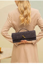 Retro Woven Baguette Handbag for Women Suede Texture PU Leather Shoulder Crossbody Bag Elegant Evening Clutch Black