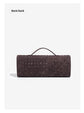 Retro Woven Baguette Handbag for Women Suede Texture PU Leather Shoulder Crossbody Bag Elegant Evening Clutch Black