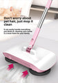 2-in-1 Manual Push Sweeper & Mop with Three Original Clothes - Handheld Floor Cleaner with Sealed Dustbin - Lightweight Cordless Design for Hardwood, Tile, and Marble Floors - Blue