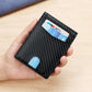 RFID Blocking Slim Bifold Wallet for Men - Carbon Fiber Texture PU Leather Card Holder with ID Window - Minimalist Front Pocket Purse - Black