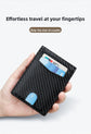 RFID Blocking Slim Bifold Wallet for Men - Carbon Fiber Texture PU Leather Card Holder with ID Window - Minimalist Front Pocket Purse - Black