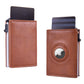 RFID Blocking Pop-Up Card Wallet with AirTag Holder - Automatic Slider Aluminium Smart Case with Cash Compartment - Slim Minimalist Apricot Leather Design (AirTag Not Included)