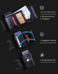 RFID Blocking Pop-Up Card Wallet with AirTag Holder - Automatic Slider Aluminium Smart Case with Cash Slot - Slim Minimalist Blue Leather Design (AirTag Not Included)