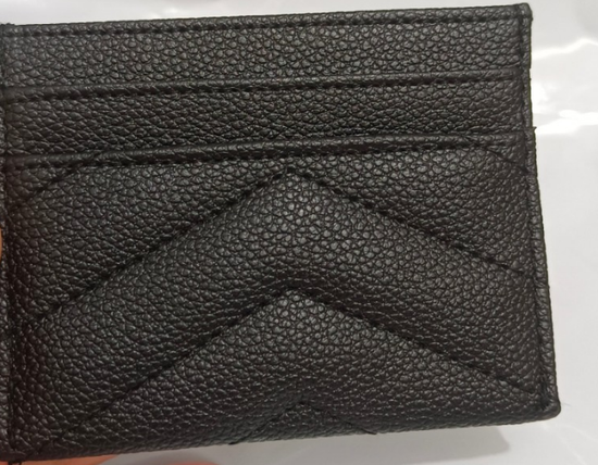 Genuine Leather Quilted Card Holder - Slim Chevron Wallet with 5 Slots - Minimalist Credit Card Case for Men & Women - Black (10.5cm x 8cm)