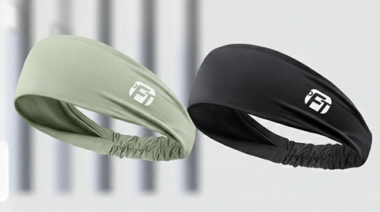 2 Pcs Cooling Sports Headband Moisture Wicking Sweatband for Running Gym & Yoga Non Slip Stretchy Hair Band Black & Green