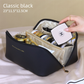 Large Capacity Travel Cosmetic Bag Portable PU Leather Pillow Pouch Waterproof Make Up Organiser Toiletry Case with Handle Classic Black