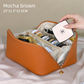 Large Capacity Travel Cosmetic Bag Portable PU Leather Pillow Pouch Waterproof Make Up Organiser Toiletry Case with Handle Mocha Brown