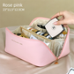 Large Capacity Travel Cosmetic Bag Portable PU Leather Pillow Pouch Waterproof Make Up Organiser Toiletry Case with Handle Rose pink