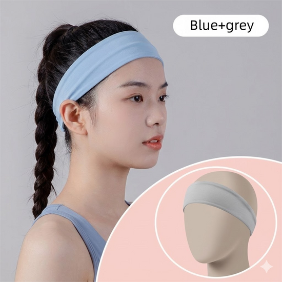 2 Pack Sports Headband with Silicone Sweat Guide Non-Slip Moisture Wicking Hair Band for Running Yoga Gym Fitness Quick Dry Breathable (Blue & Grey)