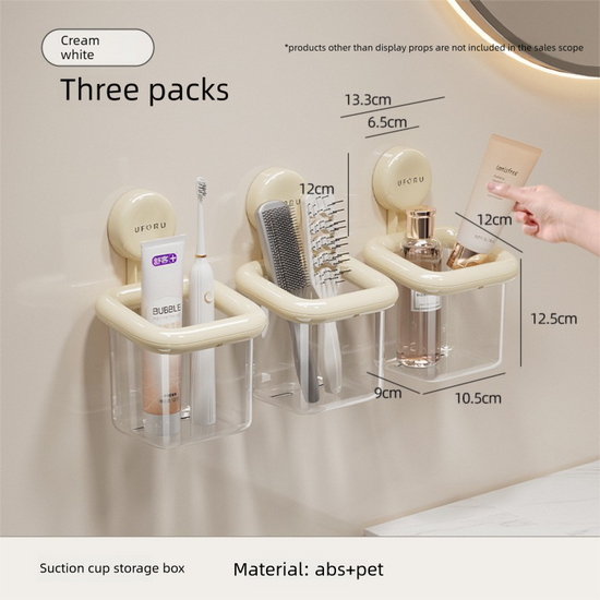3 PCS Suction Cup Bathroom Organizer Wall Mounted Toothbrush Holder No Drill Storage Caddy with Drainage for Electric Toothbrush Razor Toothpaste Cream White