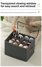 Extra Large Foldable Shoe Storage Box 16 Compartments with Side Pockets Clear Lid Wardrobe Organiser for Sneakers Socks 43cm Square Cube Black