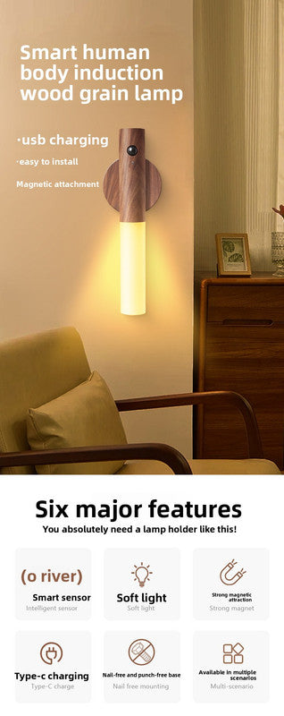 White Motion Sensor Night Light LED Rechargeable Magnetic Stick Wall Lamp Smart Wireless Batten for Hallway Staircase Nursery Warm White