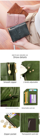 Ladies Compact Wallet Soft Vegan Leather Tri-Fold Purse Double Zipper Coin Pocket with Removable Card Holder High Capacity Multi Slots Black