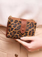 Ladies Compact Wallet Soft Vegan Leather Tri-Fold Purse Double Zipper Coin Pocket with Removable Card Holder High Capacity Multi Slots Leopard Print Brown