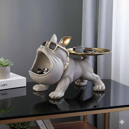 Cool French Bulldog Statue Storage Tray Black Resin Dog Figurine Key Bowl and Candy Organiser with Open Mouth Design for Entryway Table Home Decor
