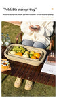 Collapsible Picnic Basket with Mini Table Lid Portable Folding Storage Crate with Cup Holders and Phone Stand Multi-Functional Outdoor Camping Sink Basin Green