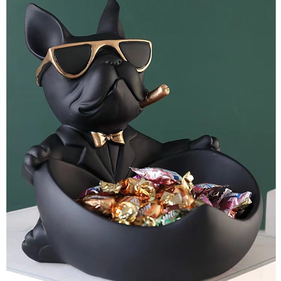 Cool French Bulldog Storage Figurine Resin Statue Key Bowl Candy Dish Entryway Organiser Modern Home Decor Gift Black
