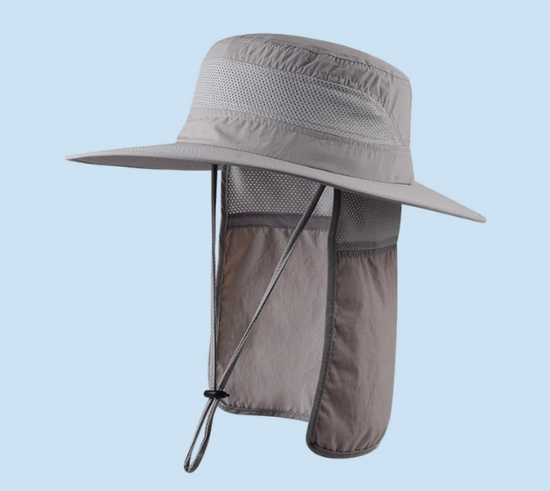 Wide Brim Sun Hat with Neck Flap UPF 50+ Protection Quick Dry Safari Cap Mesh Breathable for Fishing Gardening Hiking Outdoor Dark Grey