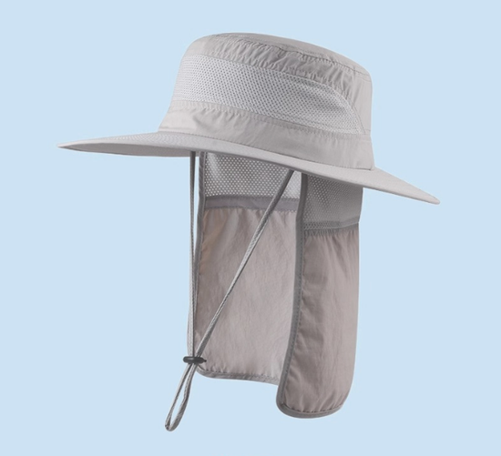 Wide Brim Sun Hat with Neck Flap UPF 50+ Protection Quick Dry Safari Cap Mesh Breathable for Fishing Gardening Hiking Outdoor French Grey