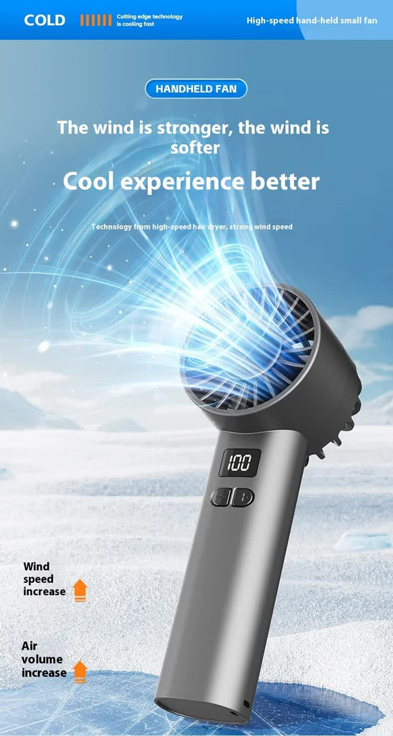High Speed Handheld Turbo Fan 100 Adjustable Speeds Digital Display Portable Personal Cooling Device Rechargeable Type-C for Travel Outdoor Grey