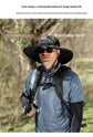 Dual Solar Fan Hat with Rechargeable Battery - Wide Brim UPF 50+ Sun Protection Bucket Hat - Khaki Ink Pattern for Fishing & Camping