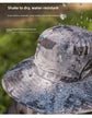 Dual Solar Fan Hat with Rechargeable Battery - Wide Brim UPF 50+ Sun Protection Bucket Hat - Khaki Ink Pattern for Fishing & Camping