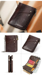 Genuine Leather Mens Wallet Double Zipper - RFID Blocking Bifold Card Holder with Coin Pocket - Coffee Gift for Him