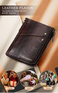 Genuine Leather Mens Wallet Double Zipper - RFID Blocking Bifold Card Holder with Coin Pocket - Red Gift for Him